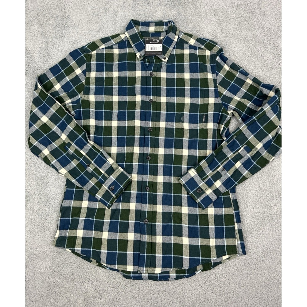 Eddie Bauer Flannel Shirt Mens Medium Plaid Checkered Long Sleeve Blue Green